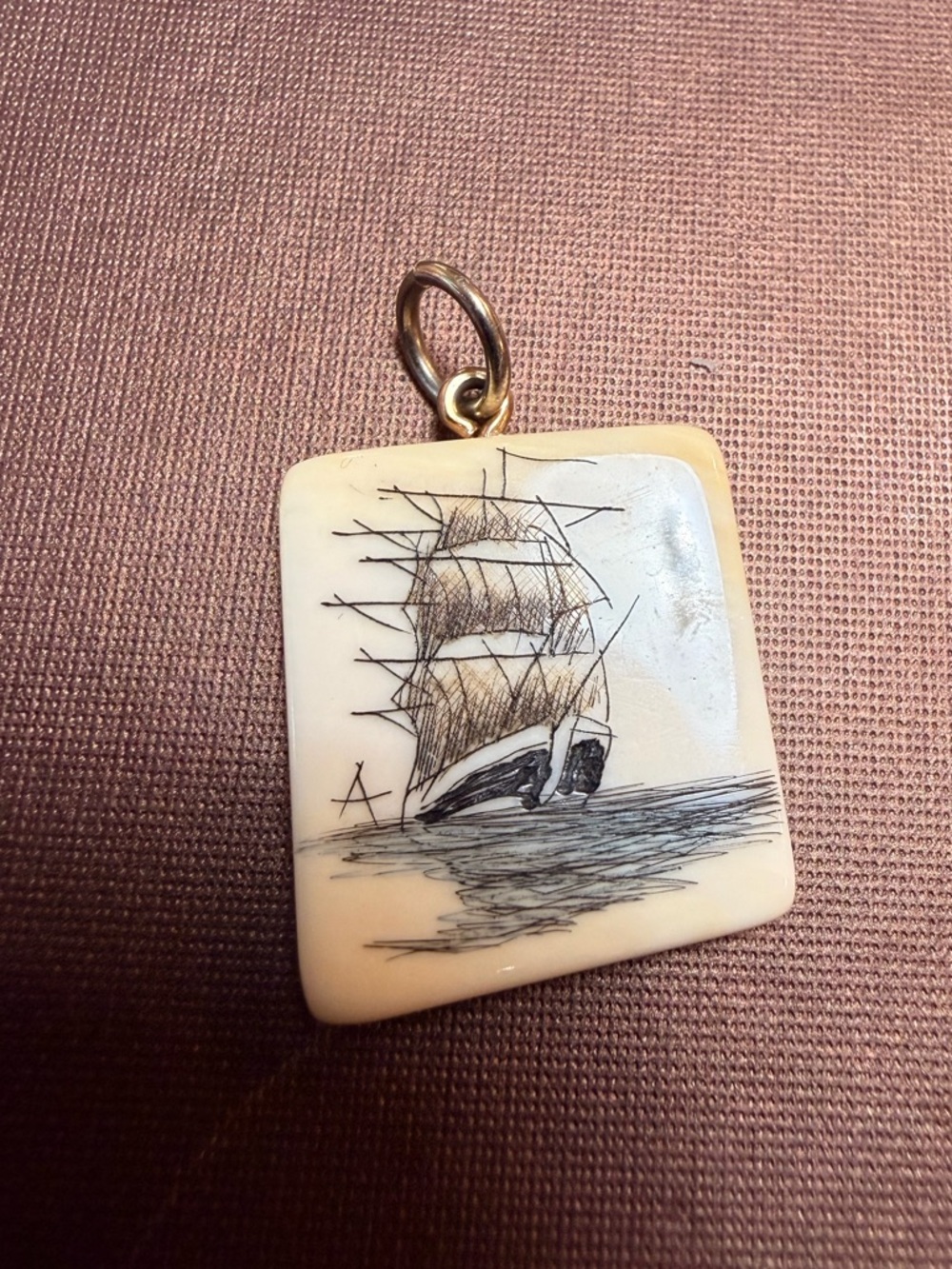 Vintage Ivory Scrimshaw pendant